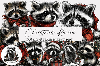 Christmas Raccoon PNG Cute Holiday Raccoon Clipart Sublimation