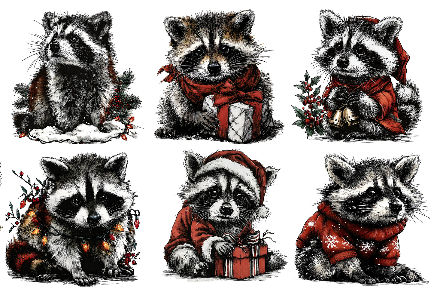 Christmas Raccoon PNG Cute Holiday Raccoon Clipart Sublimation