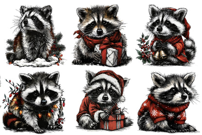 Christmas Raccoon PNG Cute Holiday Raccoon Clipart Sublimation