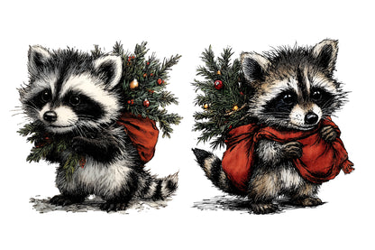 Christmas Raccoon PNG Cute Holiday Raccoon Clipart Sublimation