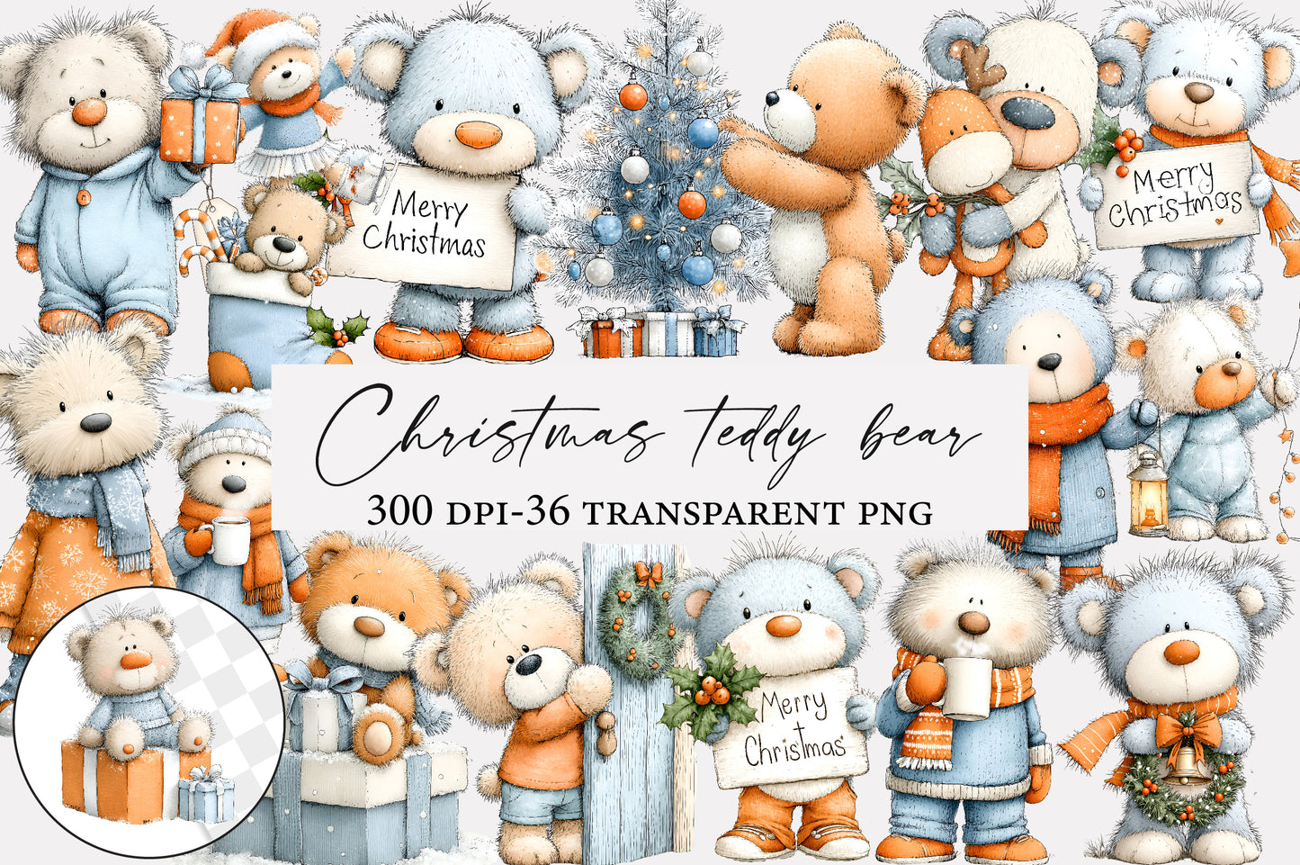 Christmas Teddy Bear PNG Cute Winter Bear Clipart Sublimation