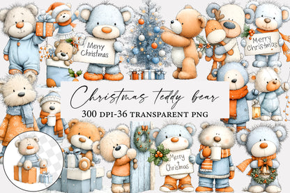 Christmas Teddy Bear PNG Cute Winter Bear Clipart Sublimation