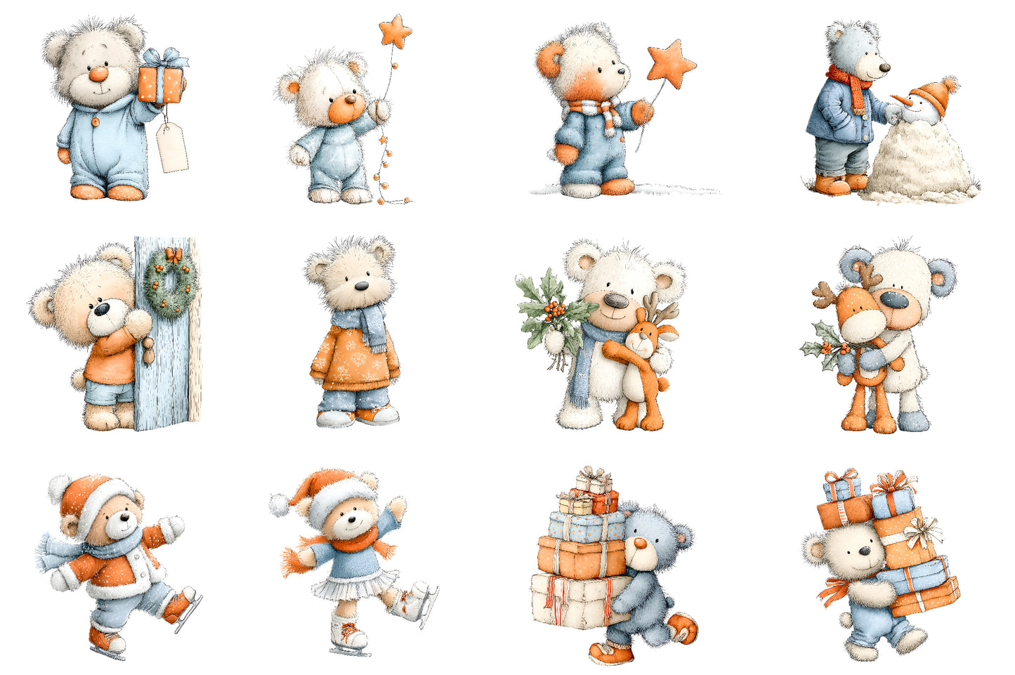 Christmas Teddy Bear PNG Cute Winter Bear Clipart Sublimation