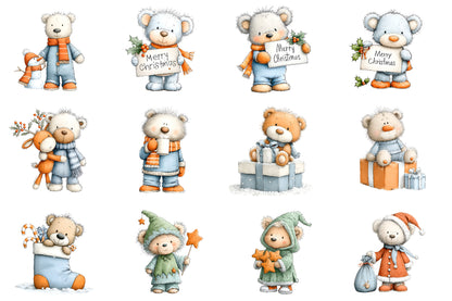 Christmas Teddy Bear PNG Cute Winter Bear Clipart Sublimation