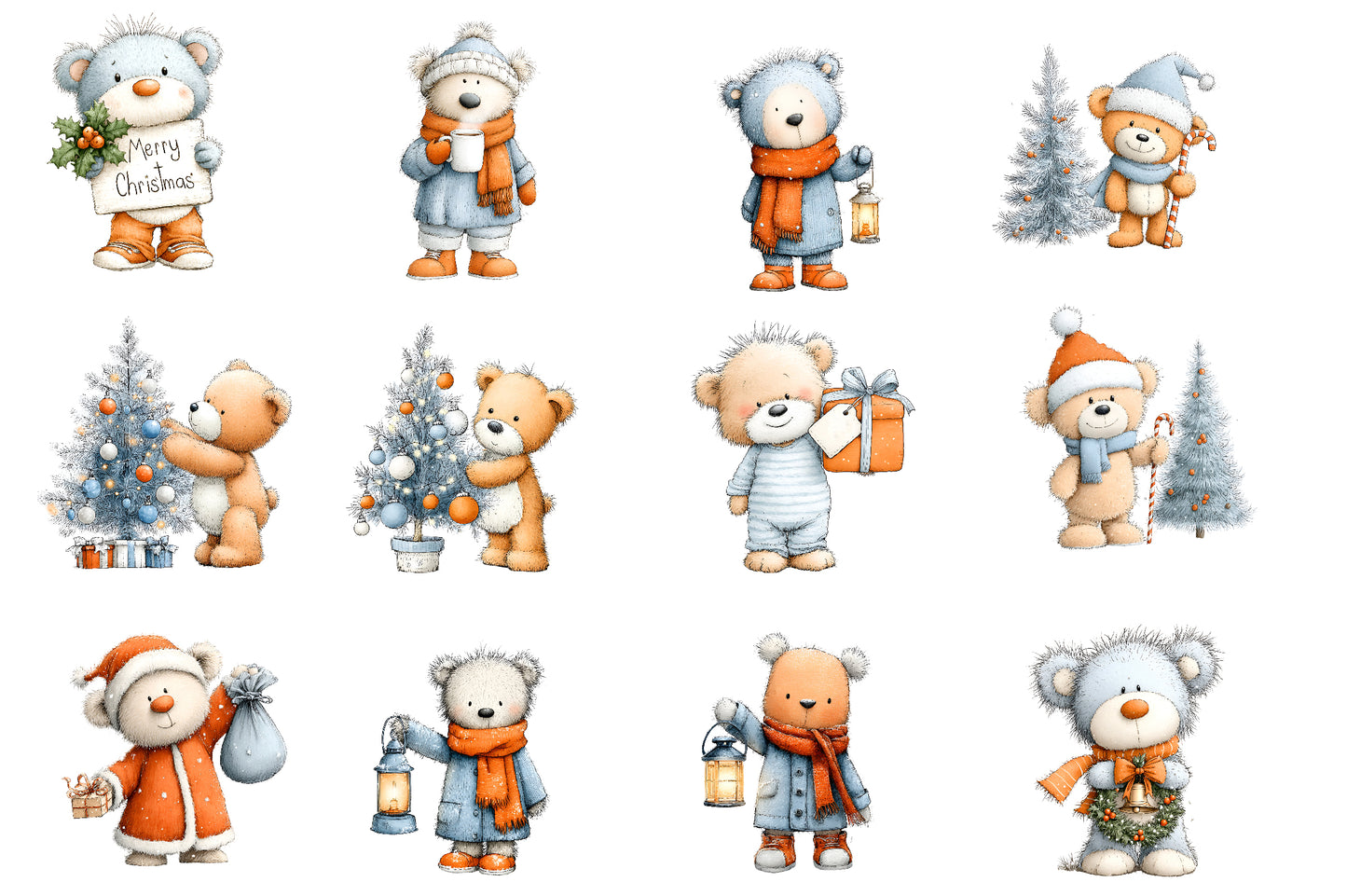 Christmas Teddy Bear PNG Cute Winter Bear Clipart Sublimation