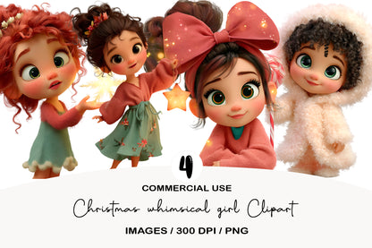 Christmas Whimsical Girl Clipart PNG Sublimation