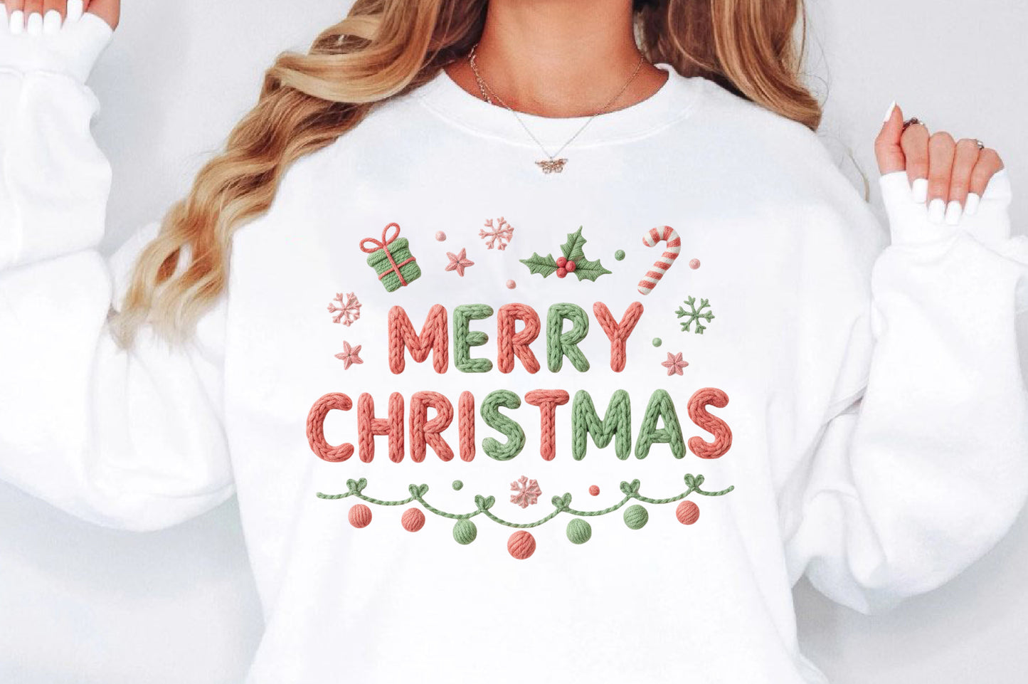 Chunky Knit Coquette Bow Merry Christmas PNG