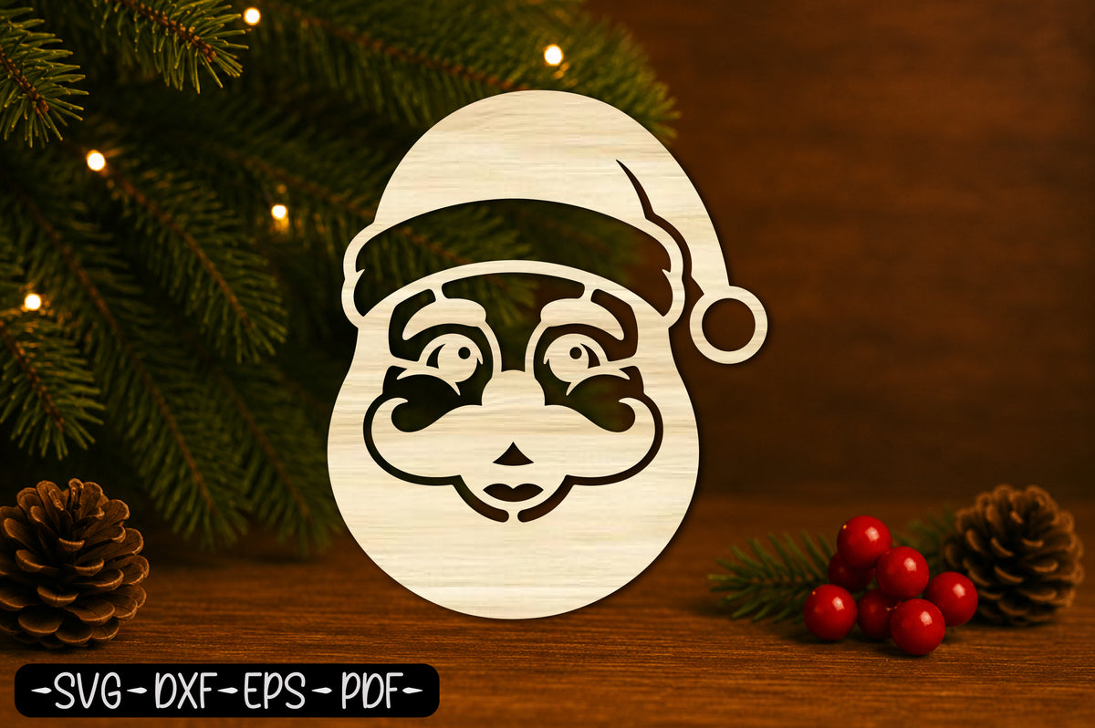Classic Santa Face Ornament Laser Cut SVG, Santa Claus Christmas Ornament Cut File, Santa Face SVG, Holiday Laser Design