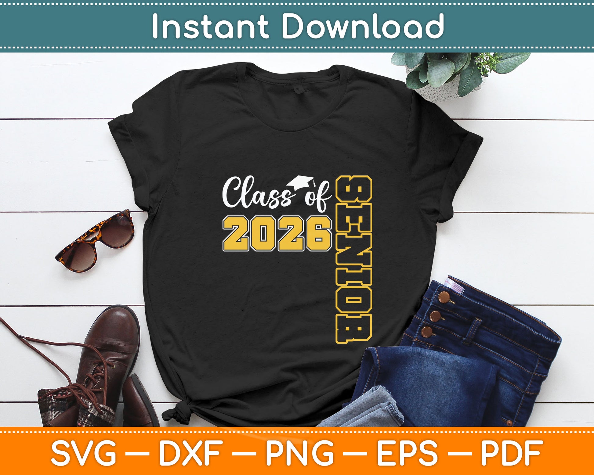 Class of 2026 Senior 26 High School Graduation Black Gold Svg Digital Cutting File