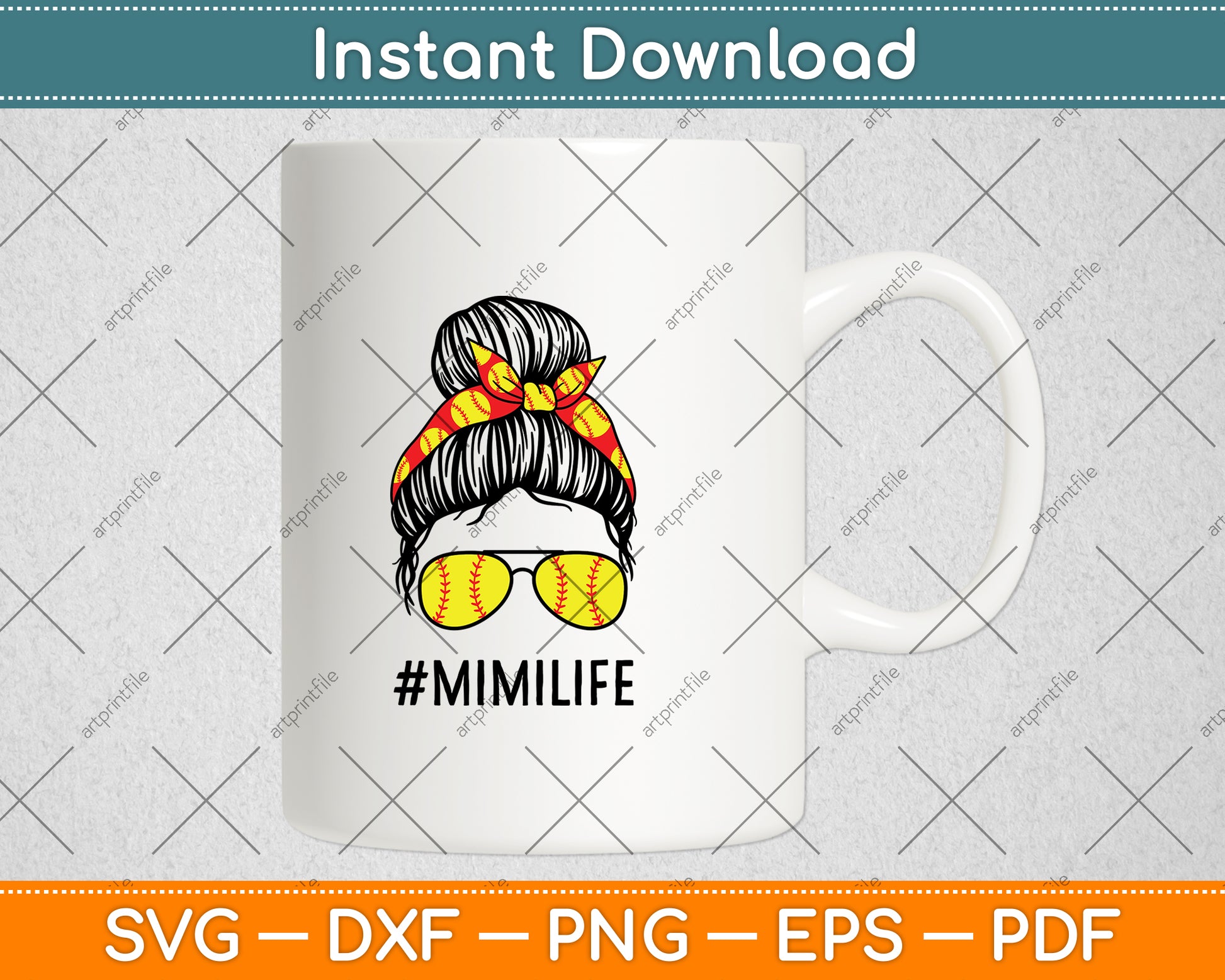 Classy Mimi Life Softball Baseball Mother's Day Messy Bun Svg Digital Cutting File