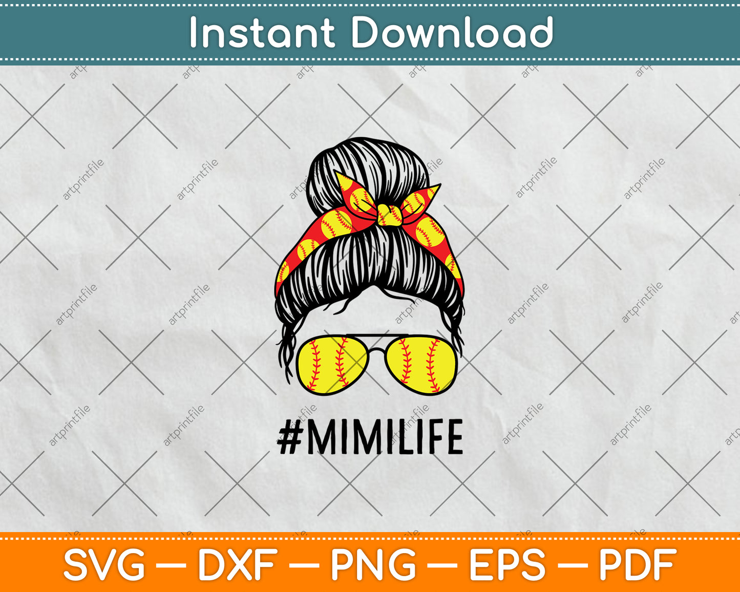 Classy Mimi Life Softball Baseball Mother's Day Messy Bun Svg Digital Cutting File