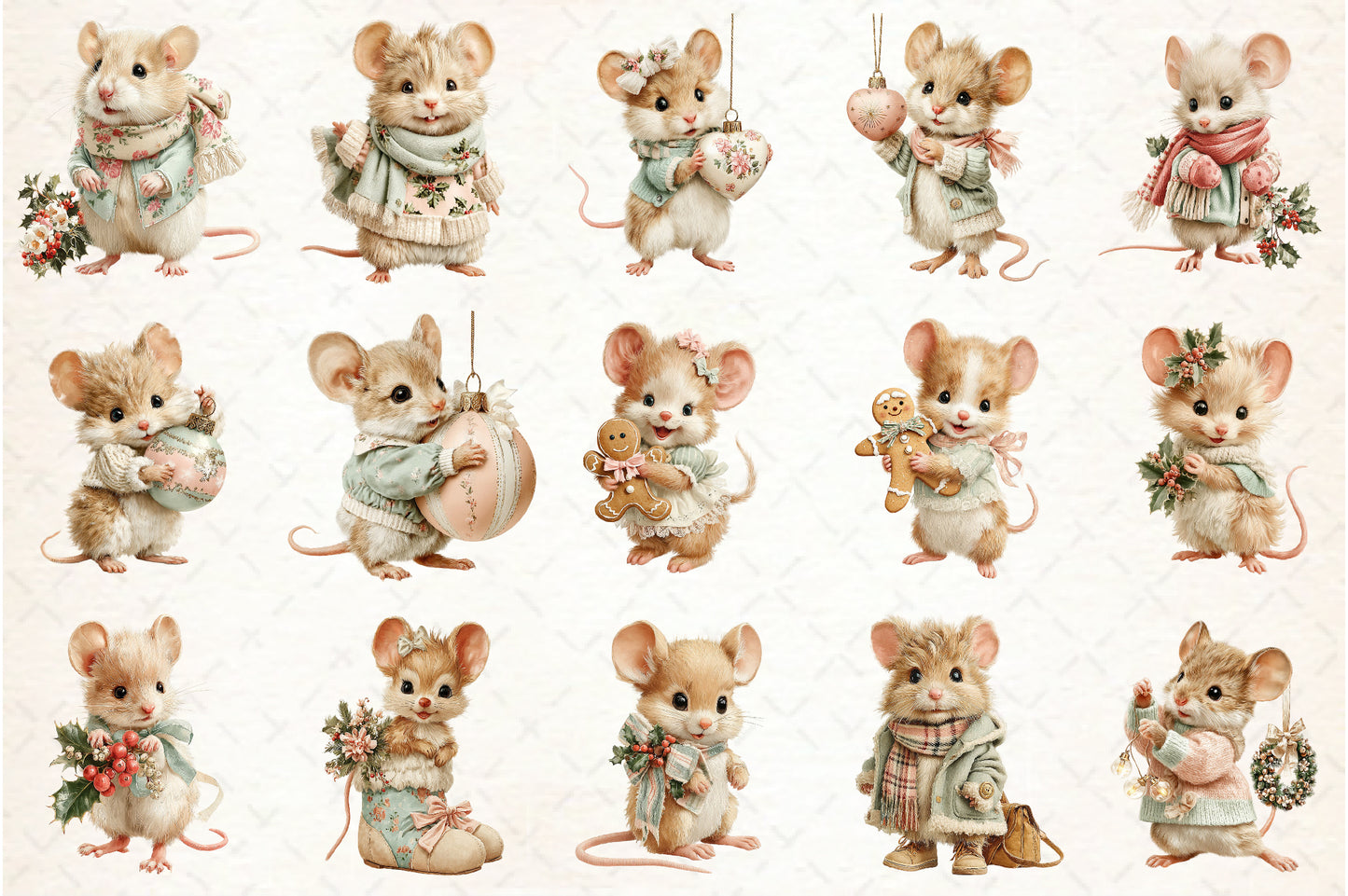 Whimsical Christmas Mouse PNG Bundle Cute Holiday Animal Clipart