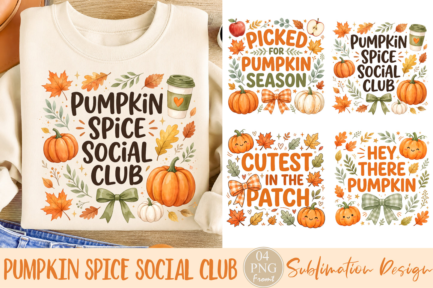 Pumpkin Spice Social Club PNG Bundle Fall Autumn Pumpkin Sublimation Designs