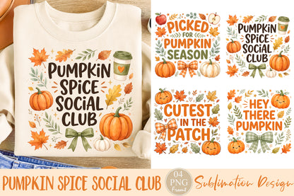 Pumpkin Spice Social Club PNG Bundle Fall Autumn Pumpkin Sublimation Designs