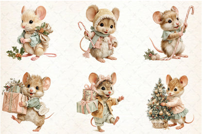 Whimsical Christmas Mouse PNG Bundle Cute Holiday Animal Clipart