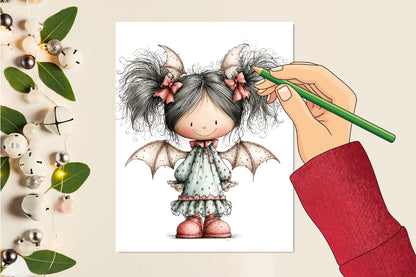 Whimsical Halloween Girls Clipart PNG Cute Fall Girl Pumpkin Floral Sublimation Bundle