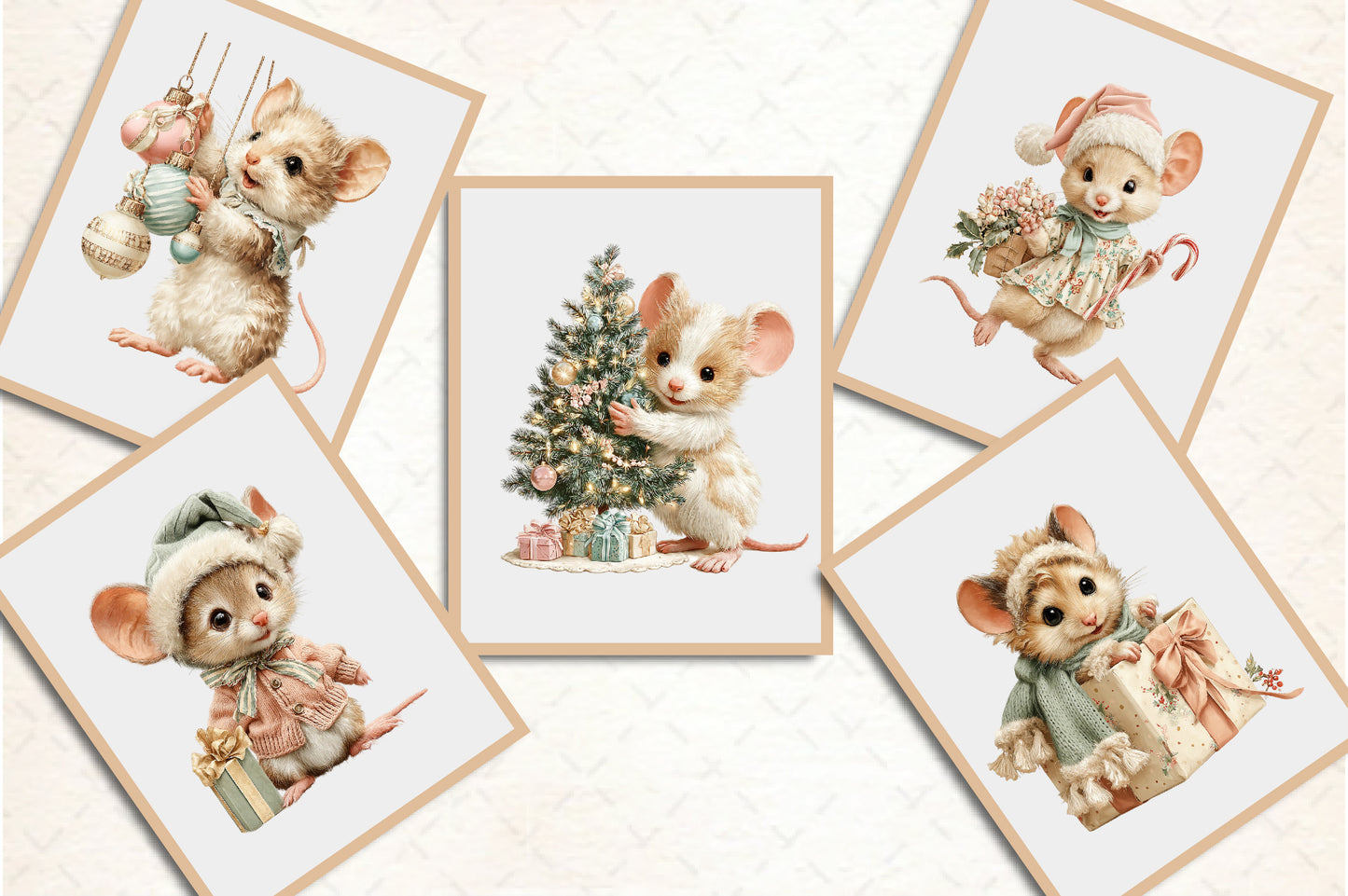 Whimsical Christmas Mouse PNG Bundle Cute Holiday Animal Clipart