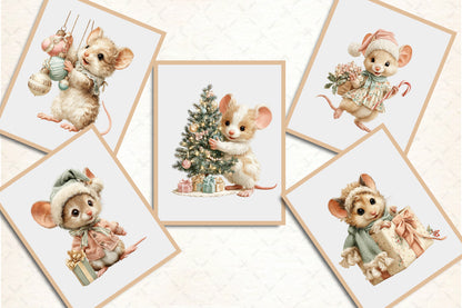 Whimsical Christmas Mouse PNG Bundle Cute Holiday Animal Clipart