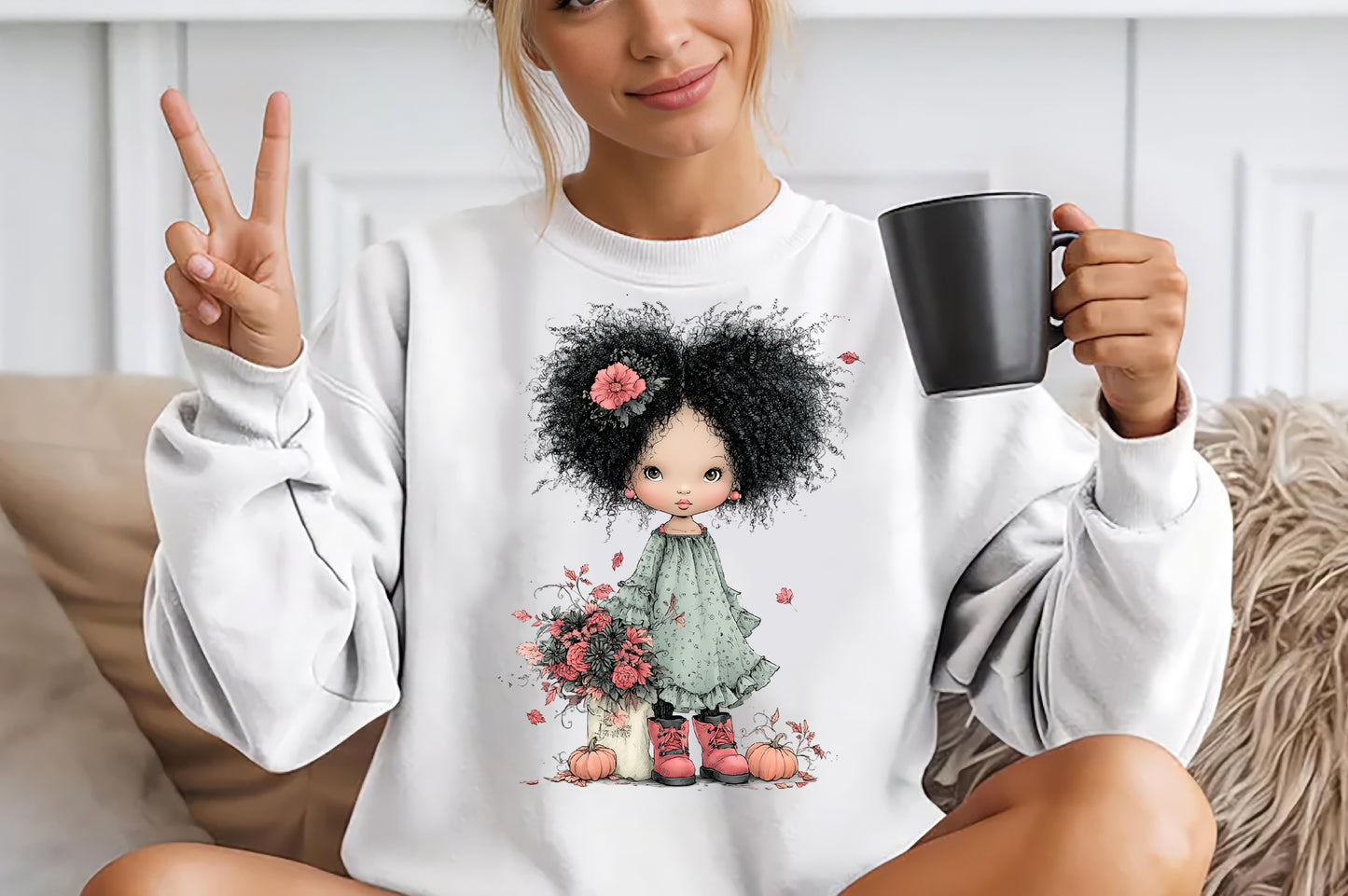 Whimsical Halloween Girls Clipart PNG Cute Fall Girl Pumpkin Floral Sublimation Bundle
