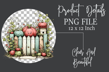 Whimsical Autumn Fence Clipart Bundle Cute Fall Garden Pumpkin PNG 31 PNG Sublimation Set