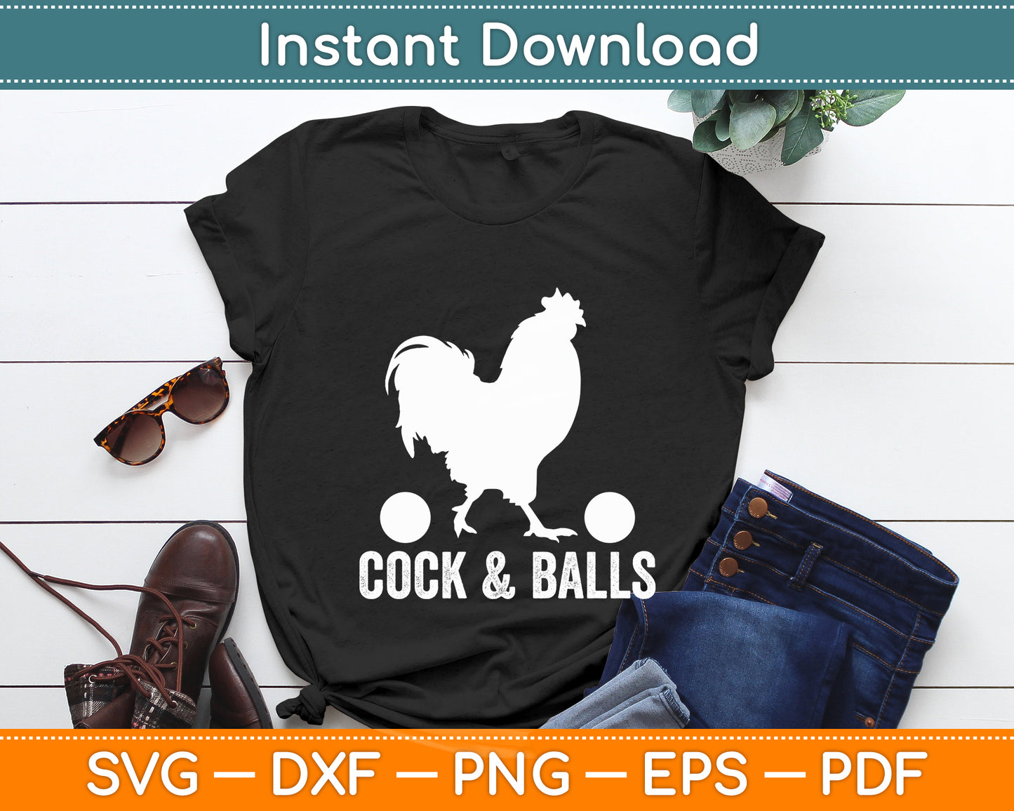 Cock & Balls - Rooster Farm Animal Subtle Innuendo Pun Party Svg Digital Cutting File