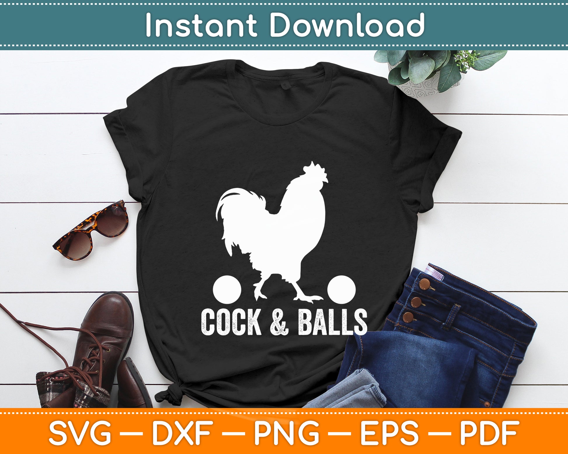 Cock & Balls - Rooster Farm Animal Subtle Innuendo Pun Party Svg Digital Cutting File
