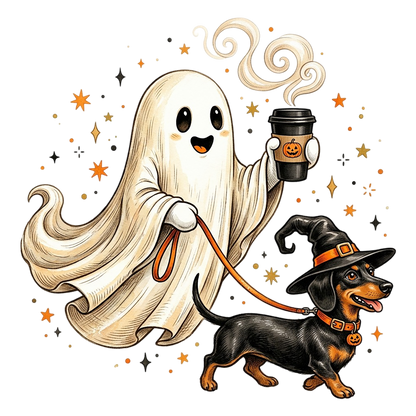 Coffee Ghost Dachshund Halloween PNG