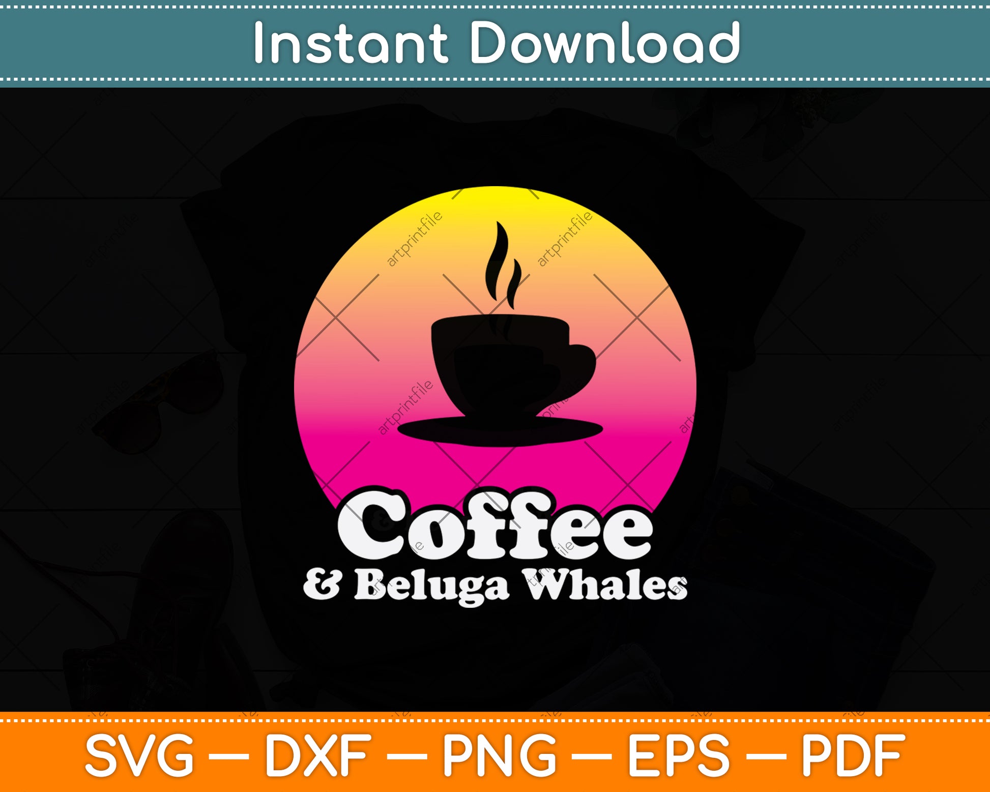 Coffee & Beluga Whales Svg Digital Cutting File