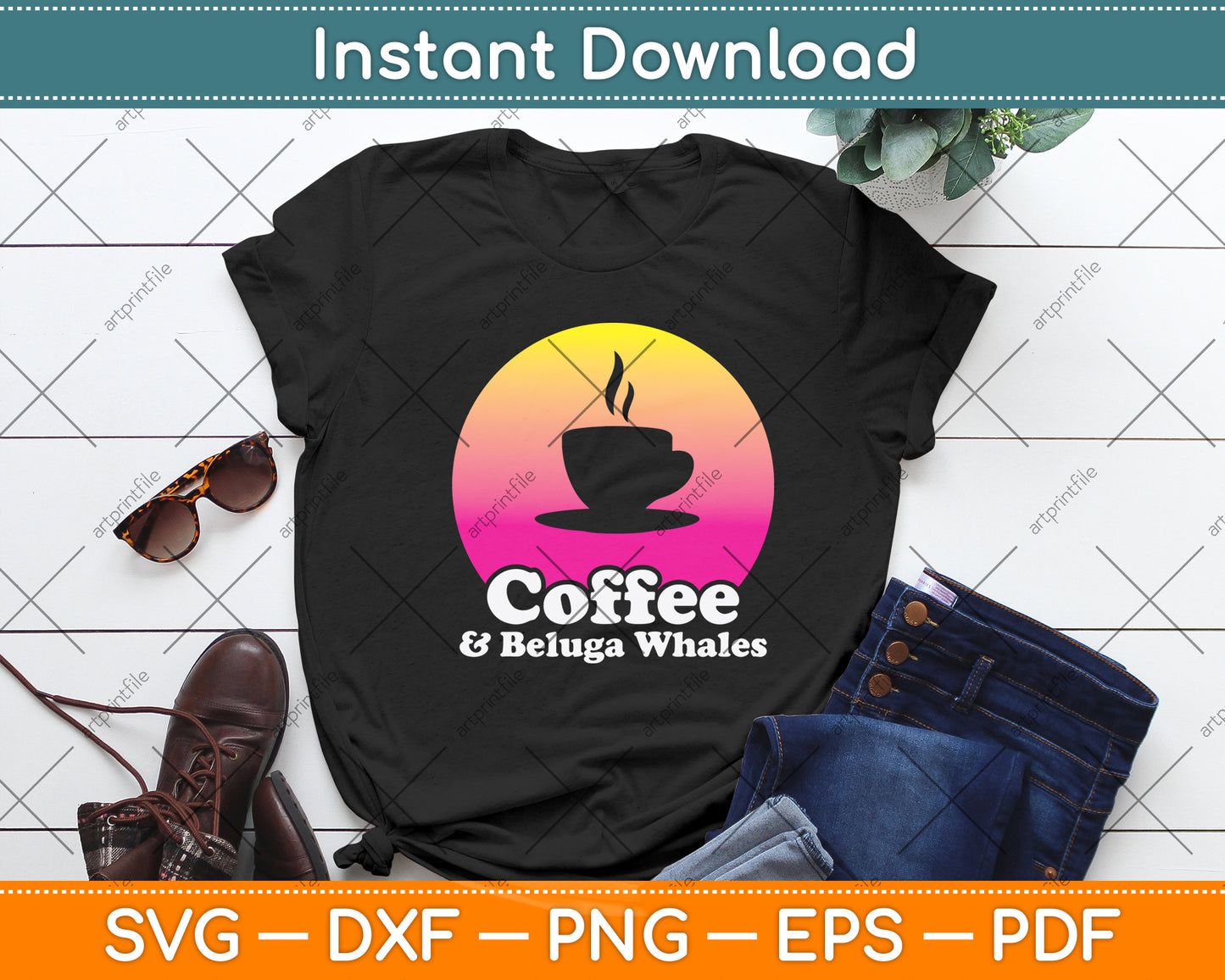 Coffee & Beluga Whales Svg Digital Cutting File