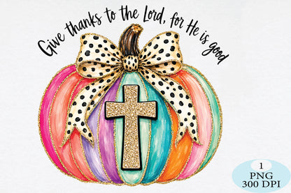 Colorful Christian Pumpkin Thanksgiving PNG
