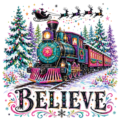 Colorful Christmas Believe Train PNG