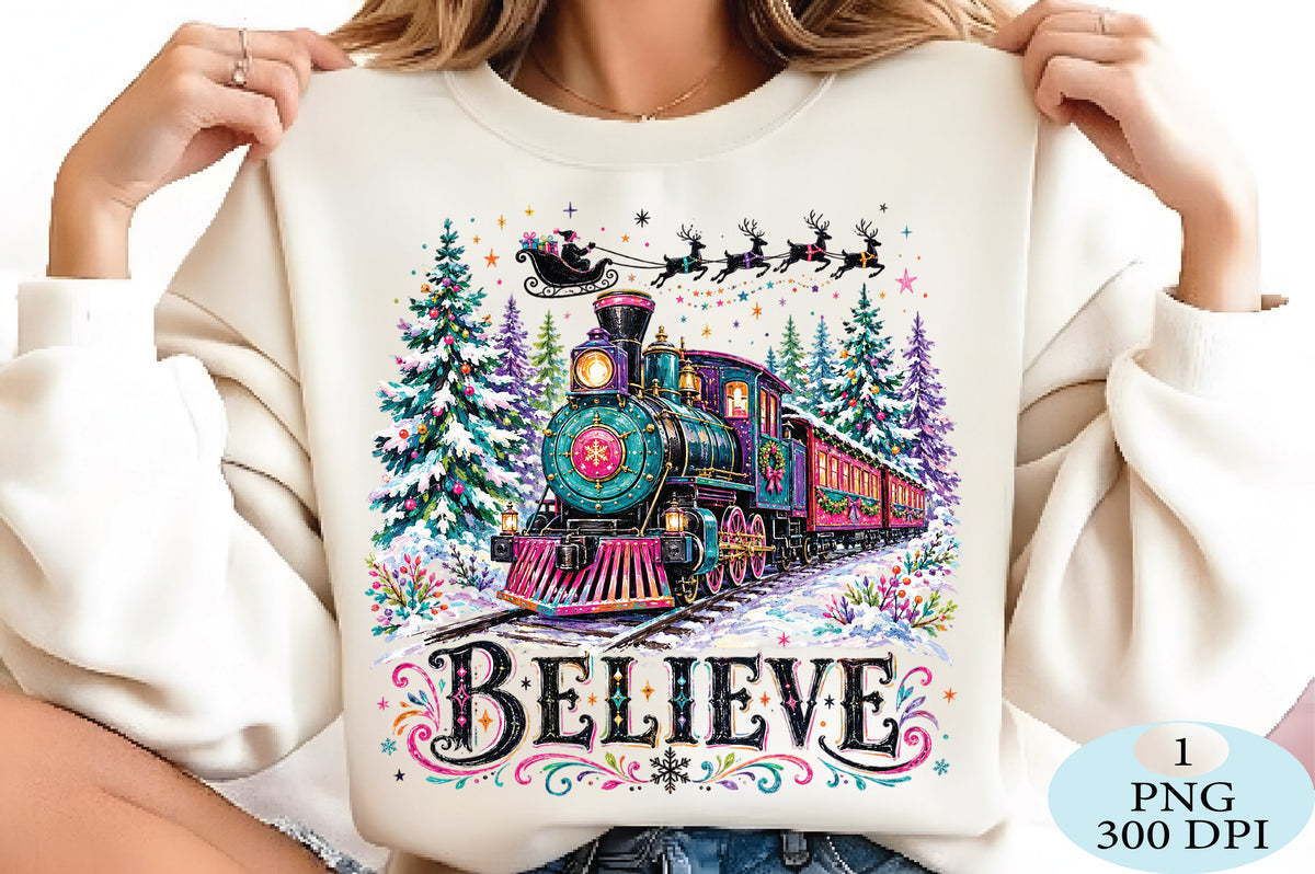 Colorful Christmas Believe Train PNG