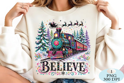 Colorful Christmas Believe Train PNG