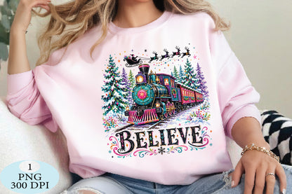 Colorful Christmas Believe Train PNG