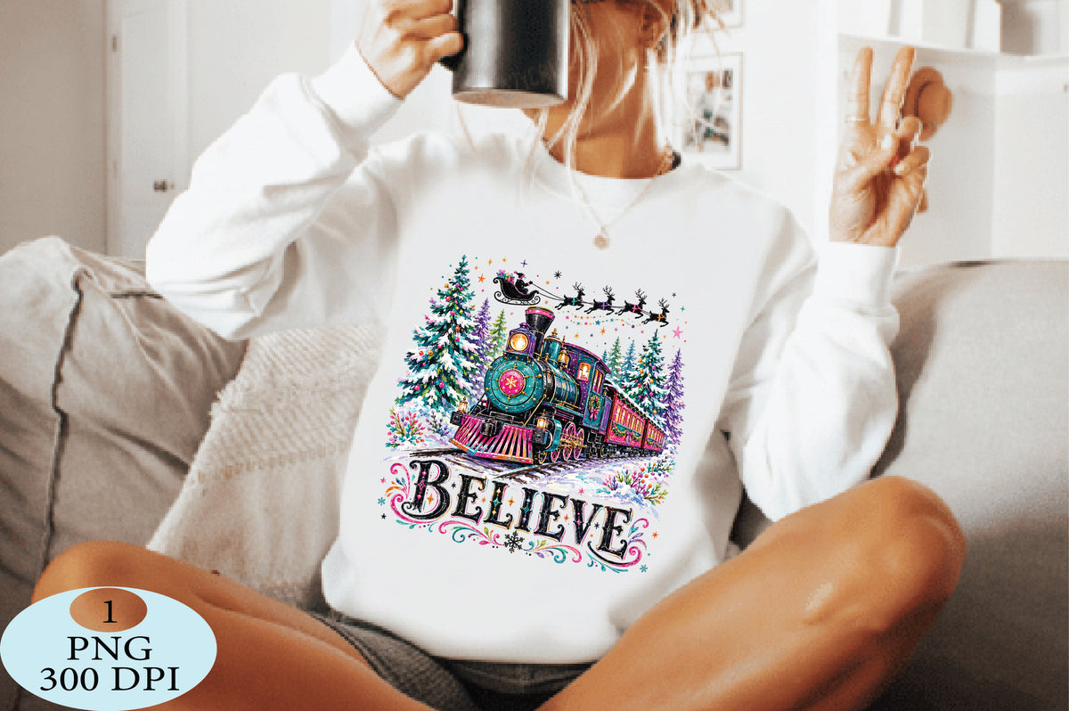 Colorful Christmas Believe Train PNG