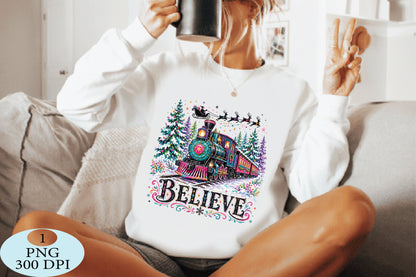 Colorful Christmas Believe Train PNG