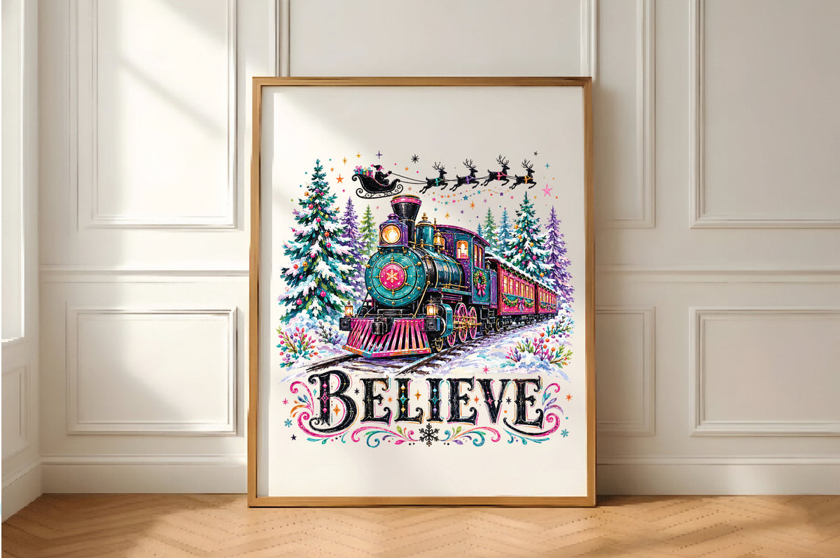 Colorful Christmas Believe Train PNG