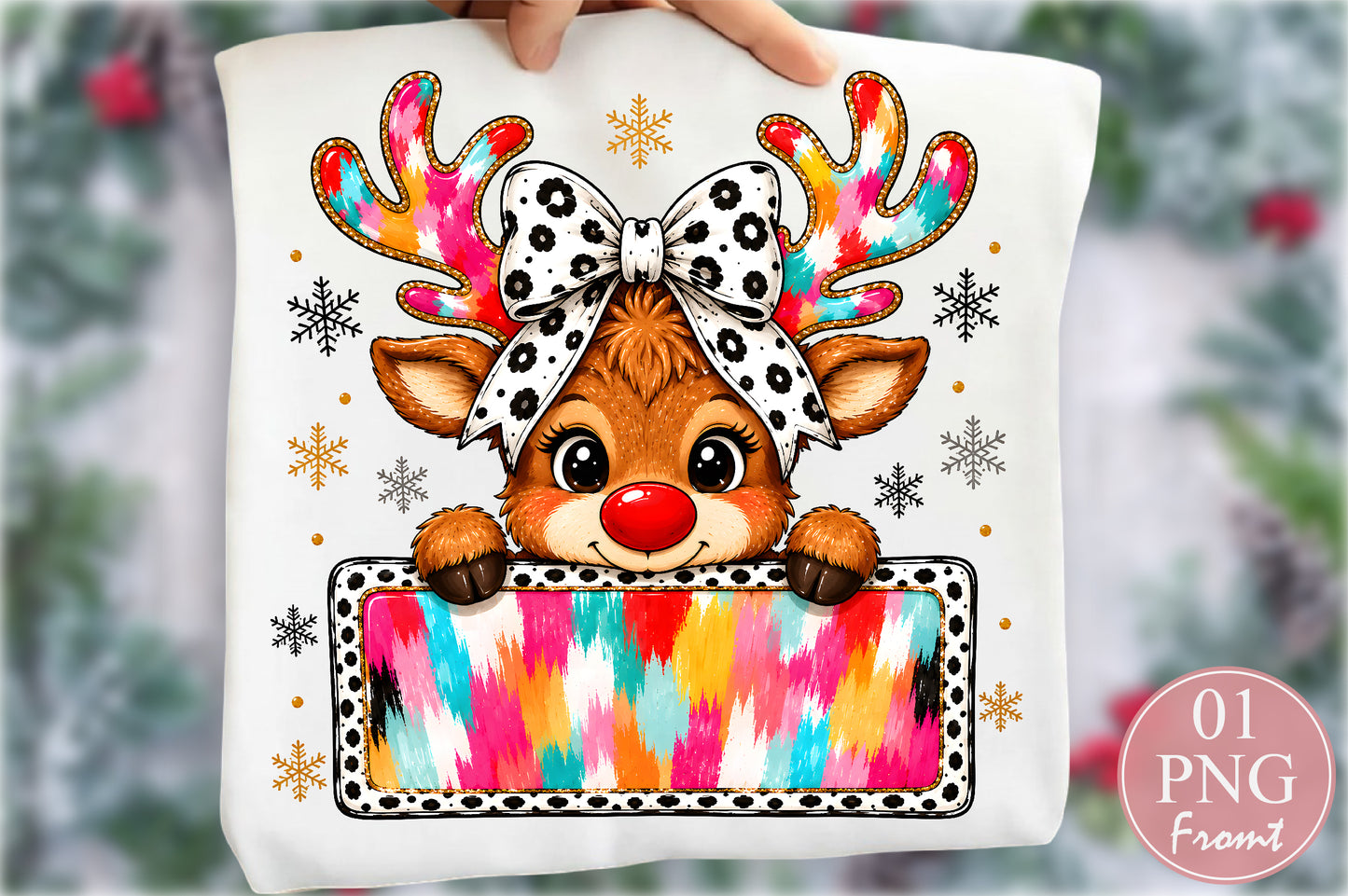 Colorful Christmas Reindeer PNG Sublimation Design