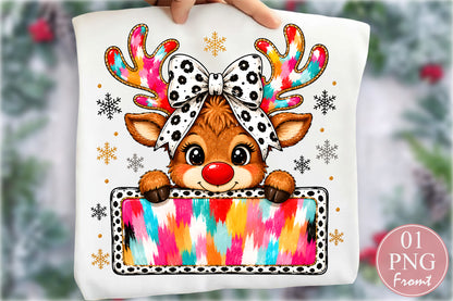 Colorful Christmas Reindeer PNG Sublimation Design