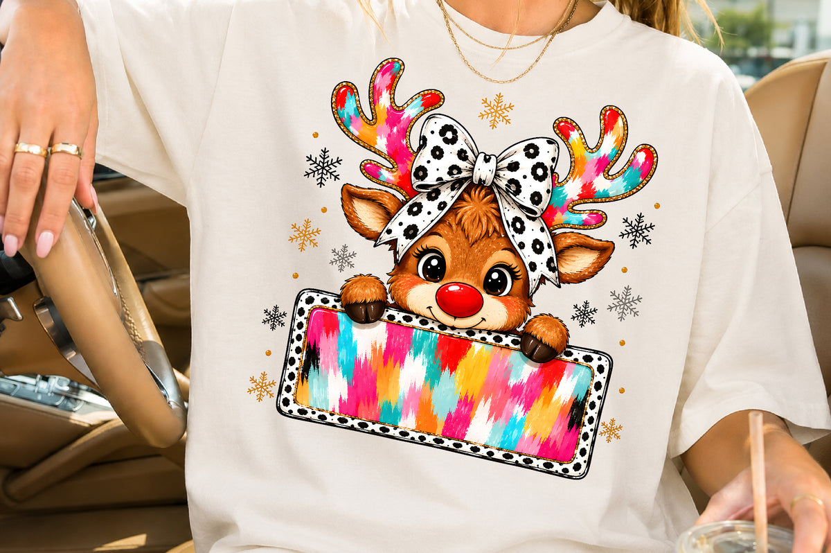 Colorful Christmas Reindeer PNG Sublimation Design