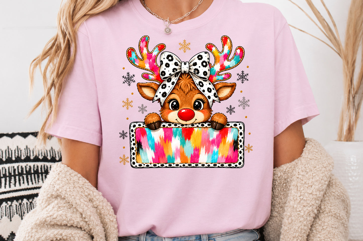 Colorful Christmas Reindeer PNG Sublimation Design