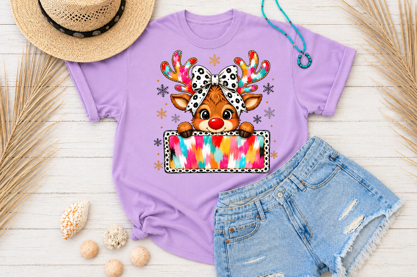 Colorful Christmas Reindeer PNG Sublimation Design