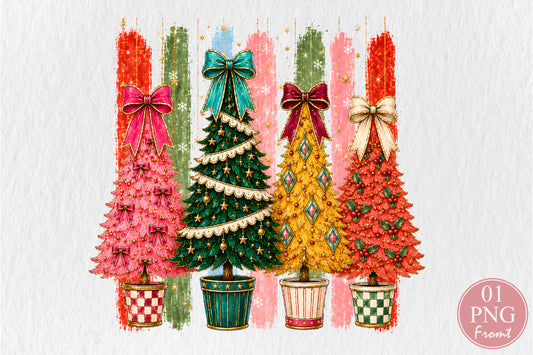 Colorful Christmas Tree PNG Bundle, Festive Holiday Tree Sublimation Design