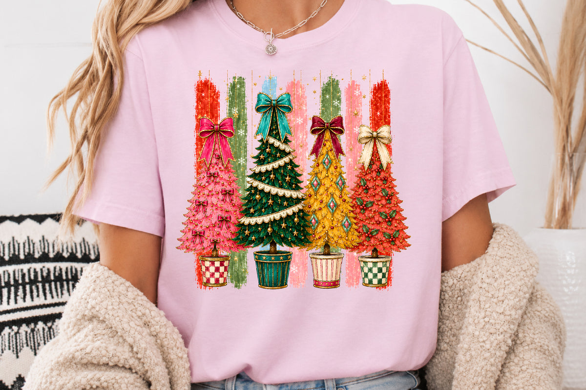 Colorful Christmas Tree PNG Bundle, Festive Holiday Tree Sublimation Design