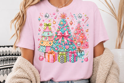 Colorful Christmas Trees PNG Pink Teal Holiday Tree Retro Christmas Sublimation Design