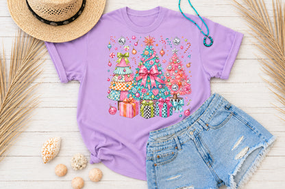 Colorful Christmas Trees PNG Pink Teal Holiday Tree Retro Christmas Sublimation Design