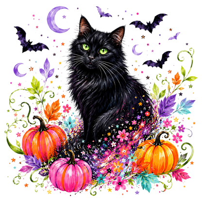 Colorful Halloween Black Cat PNG