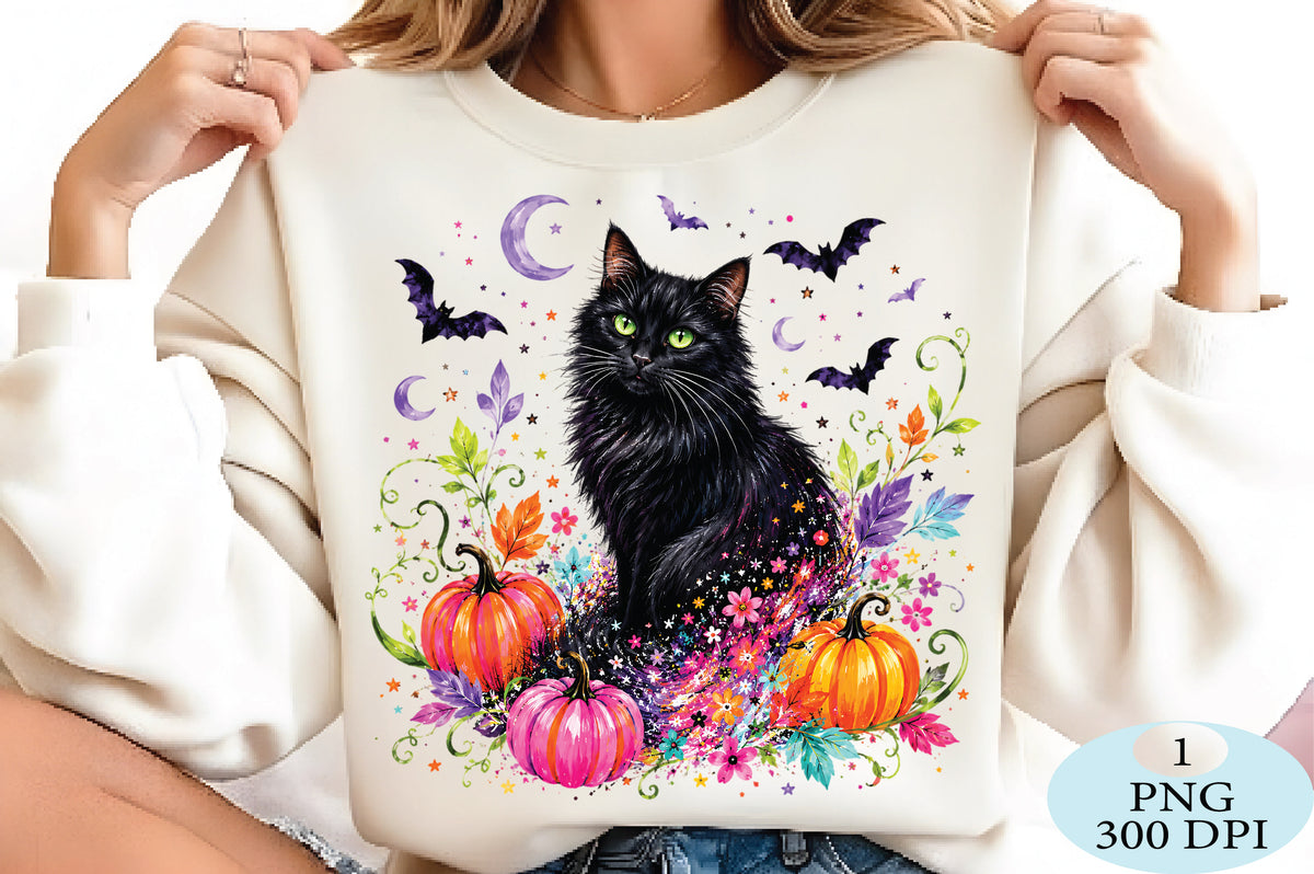 Colorful Halloween Black Cat PNG