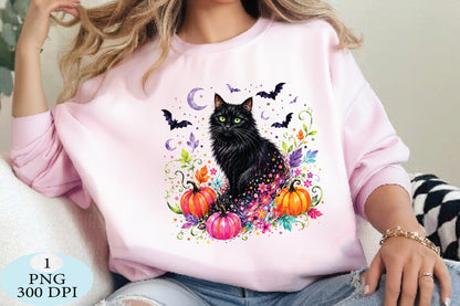 Colorful Halloween Black Cat PNG