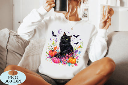 Colorful Halloween Black Cat PNG